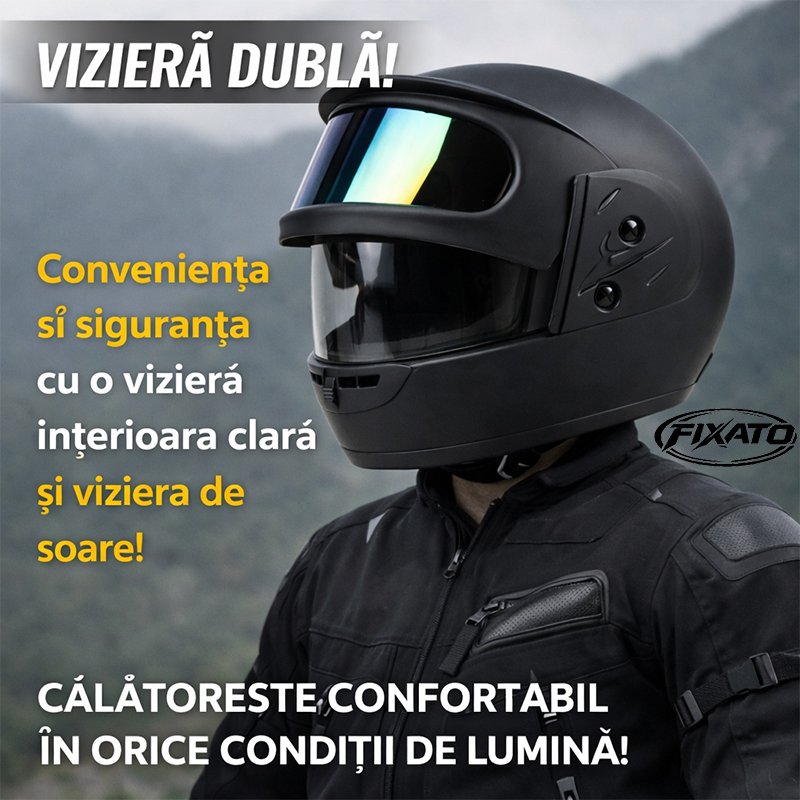 Casca Moto Scuter Full Face Viziera Dubla Negru  Mat FIXATO Motociclist