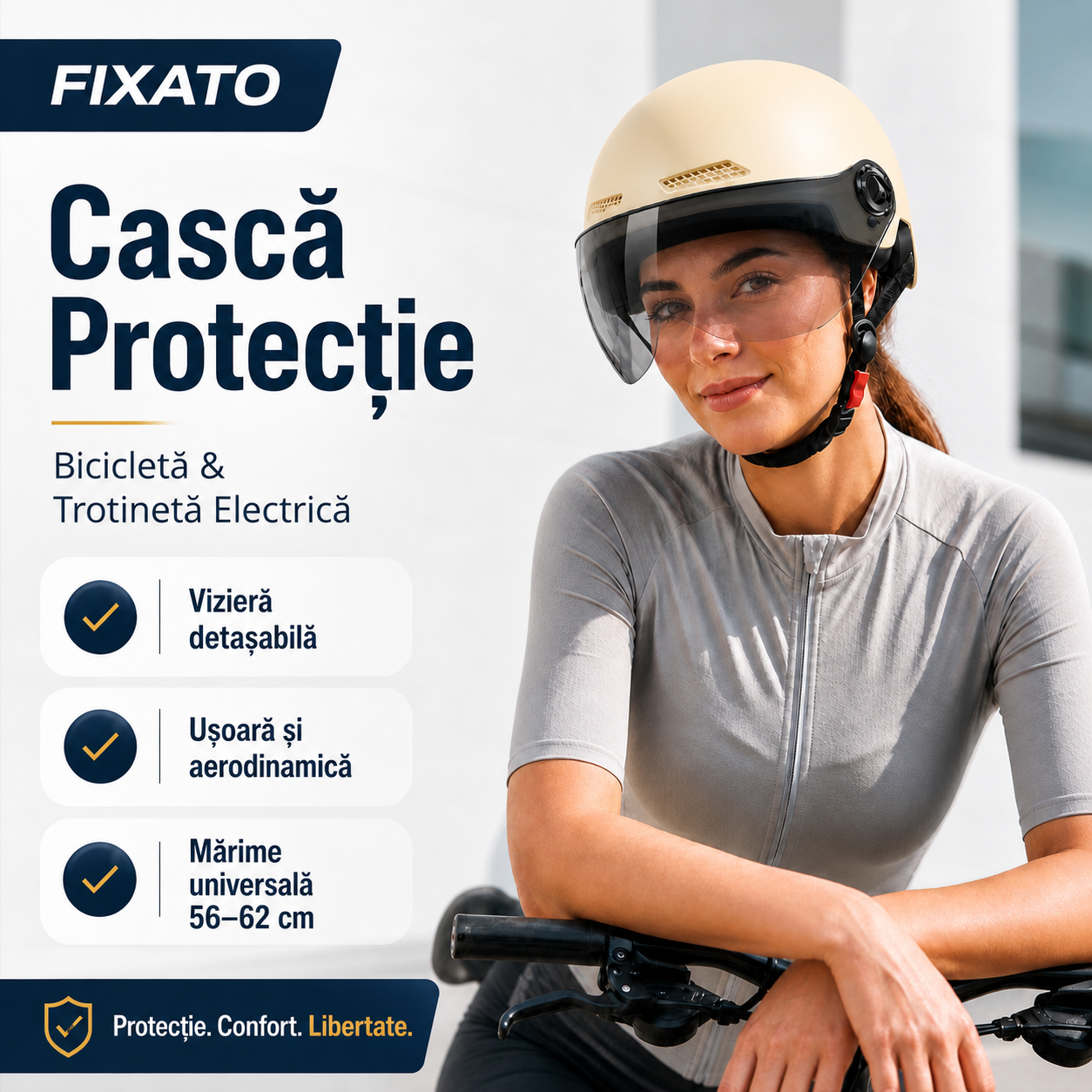 Casca Moto Scuter Bicicleta Trotineta Electrica FIXATO Crem