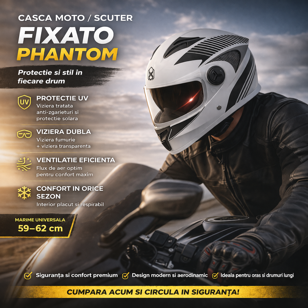 Casca Moto Scuter Full Face FIXATO Phantom Alb