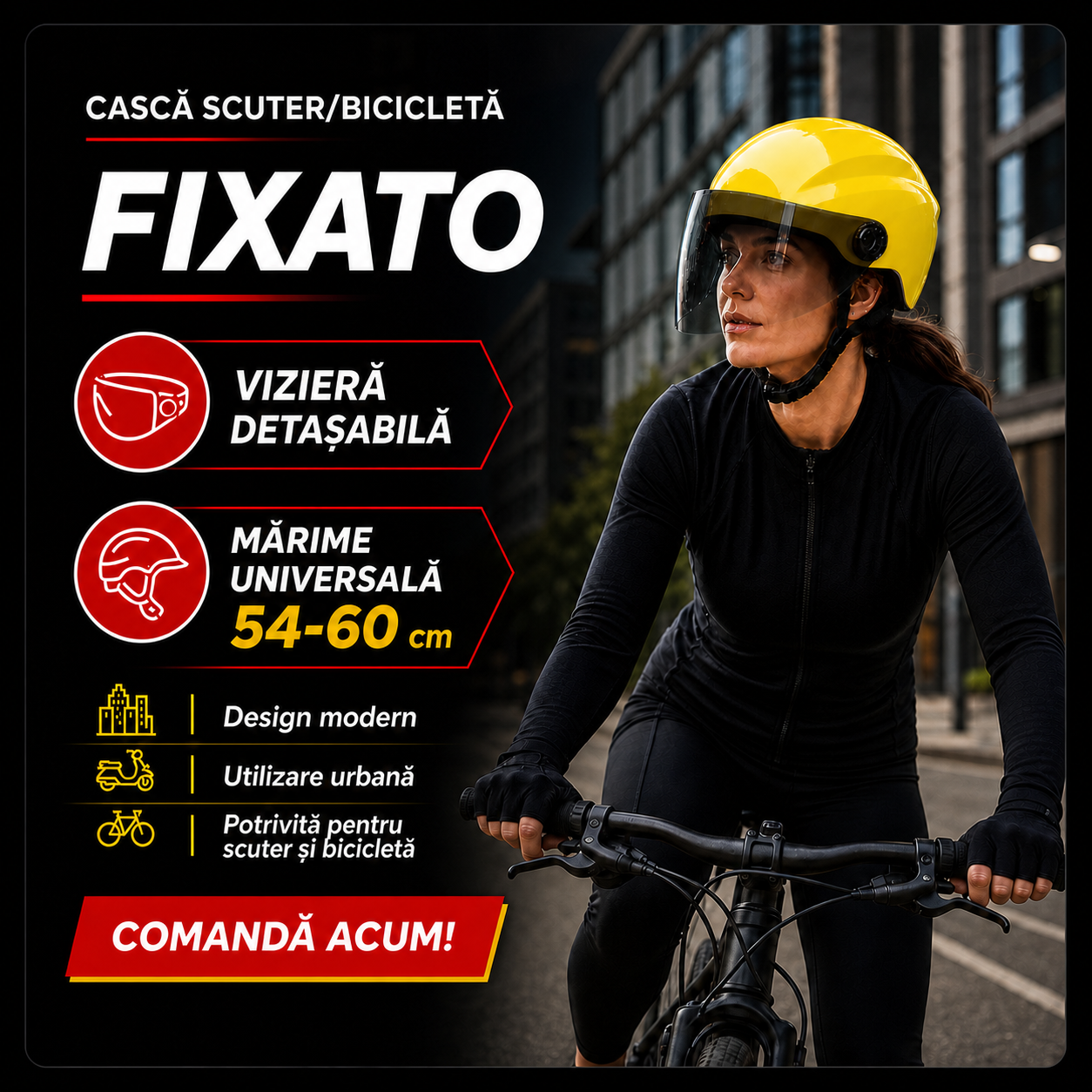 Casca Scuter Moto FIXATO Galben