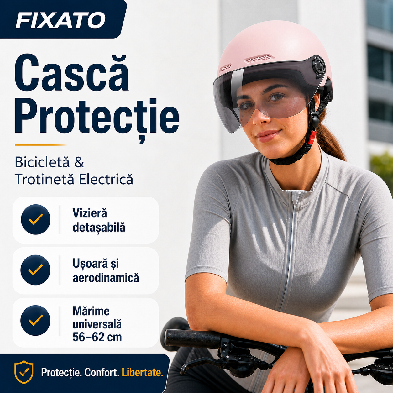 Casca Moto Scuter Bicicleta Trotineta Electrica FIXATO Roz