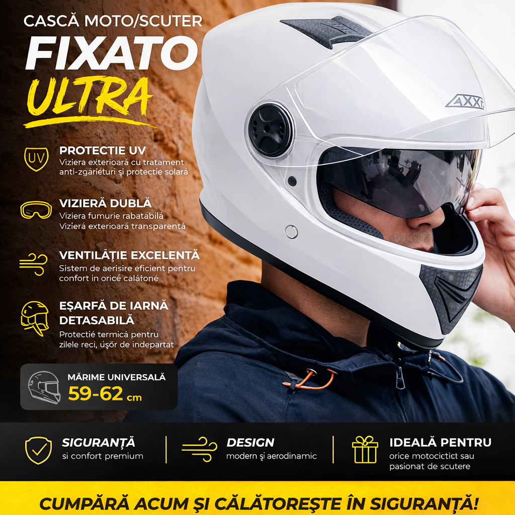 Casca Moto Scuter Full Face FIXATO Ultra Alb