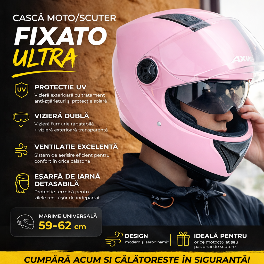 Casca Moto Scuter Full Face FIXATO Ultra Roz