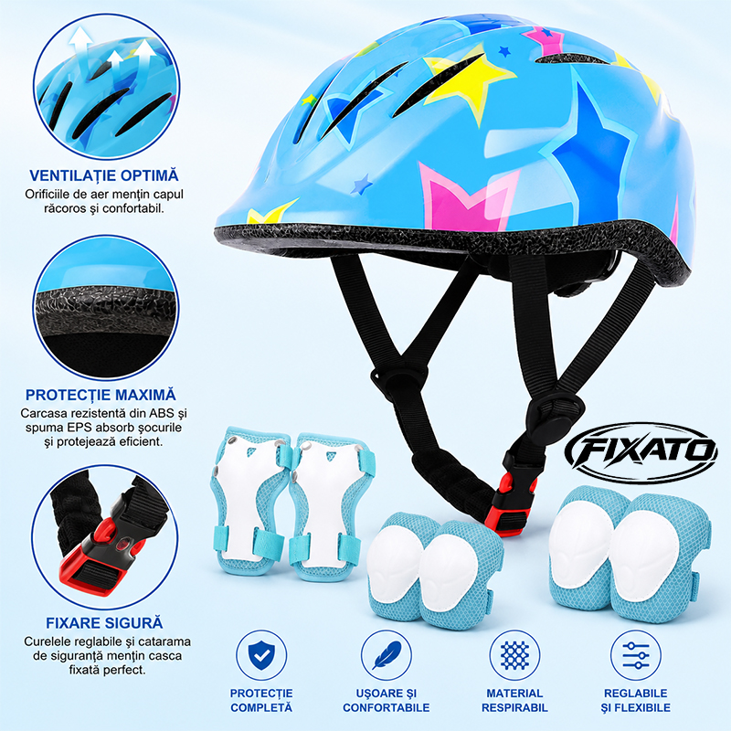 Set Protectie Copii Casca 7 in 1 Marime Reglabila Casca Ciclism Patinaj