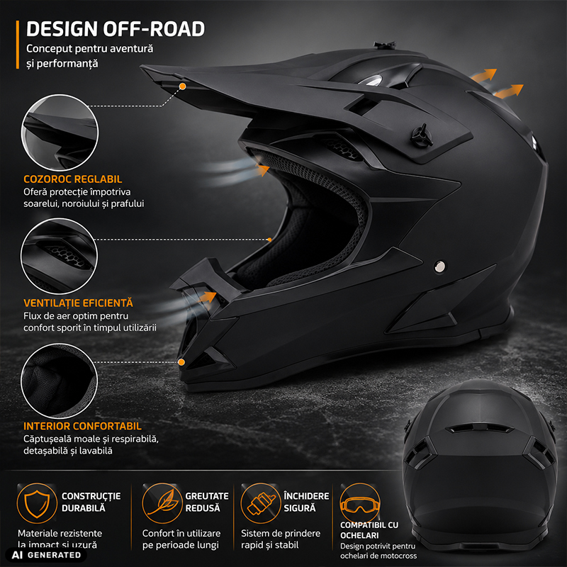 Casca Moto Scuter Enduro ATV FIXATO Negru
