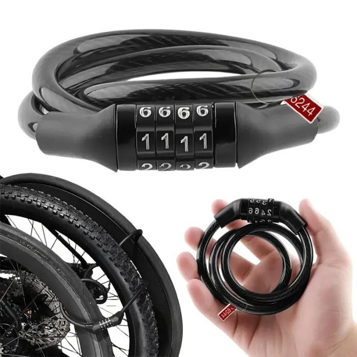 Antifurt bicicleta cu cod 4 cifre, cablu oțel 106 cm, rezistent la taiere și gaurire, Sistem de blocare sigur pentru Biciclete, Motociclete, Trotinete și Scutere, portabil cu suport de prindere, FIXAT [1]