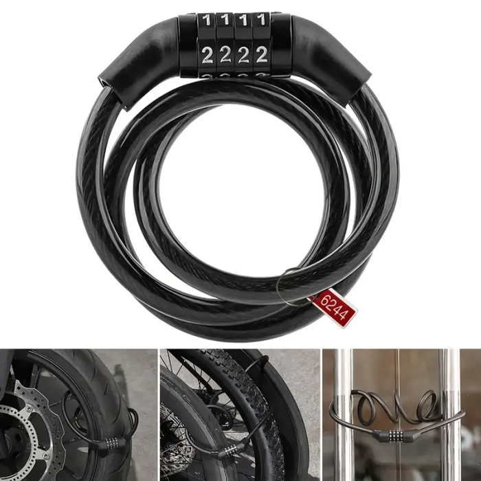 Antifurt bicicleta cu cod 4 cifre, cablu oțel 106 cm, rezistent la taiere și gaurire, Sistem de blocare sigur pentru Biciclete, Motociclete, Trotinete și Scutere, portabil cu suport de prindere, FIXAT [3]