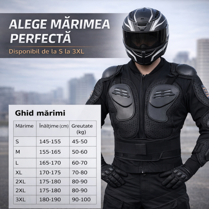 Armura de Protectie Moto FIXATO , Rezistenta, Ajustabila, Respirabila, Absorbtie a Socurilor, Pentru Moto, Scuter, Motocross, Ciclism, Skateboarding, Diverse Marimi, Negru [2]