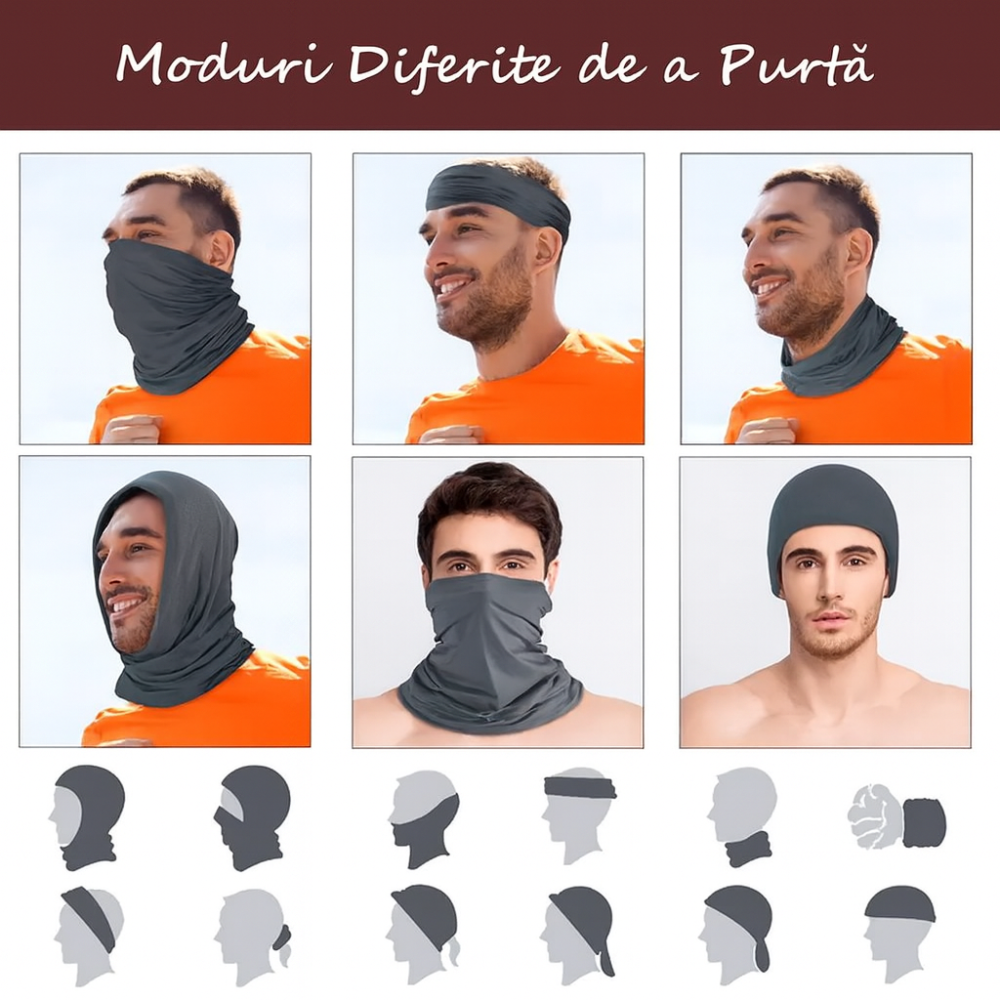 Bandana multifunctionala unisex, FIXATO, Protectie UV, Material elastic, respirabil, Marime universala, Alb [2]