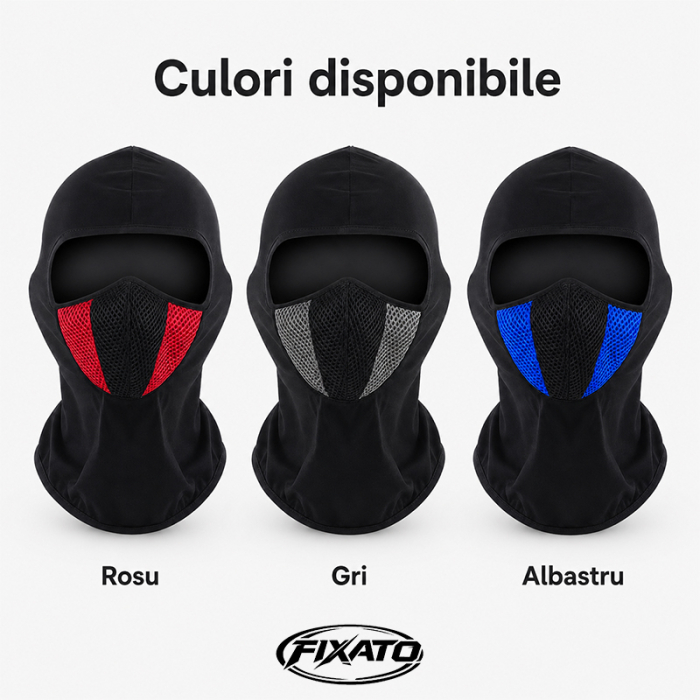 Cagula Moto FIXATO, Unisex, Protectie UV, Masca Mesh, Material elastic si respirabil, Marime universala, Negru cu Albastru [3]