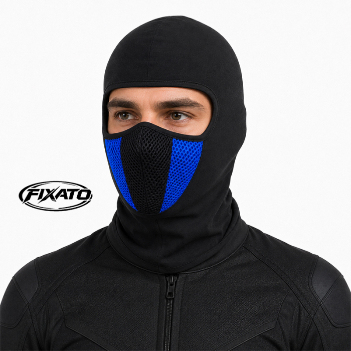 Cagula Moto FIXATO, Unisex, Protectie UV, Masca Mesh, Material elastic si respirabil, Marime universala, Negru cu Albastru [2]