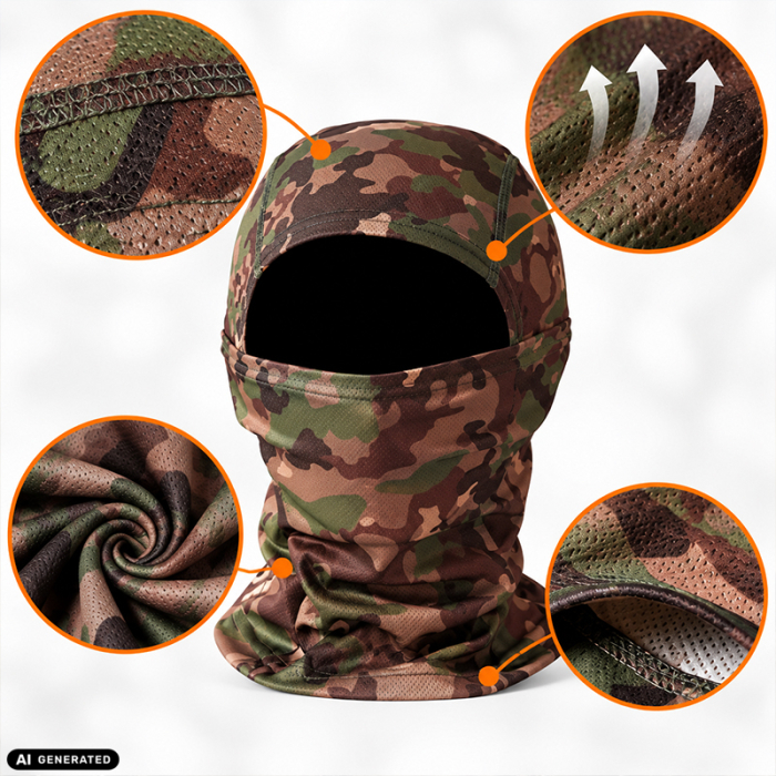 Cagula Tactica FIXATO, 6in1 Multifunctionala, Protectie UV, Material elastic, respirabil, Marime universala, Woodland [3]