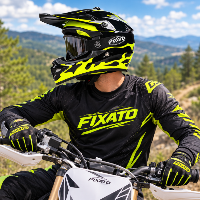 Casca Moto/Enduro FIXATO, Interior Confortabil, Ventilatie Multipla, pentru Moto, Cross, Enduro, ATV, Dirt Bike, Galben Neon,  L 53-54cm [6]