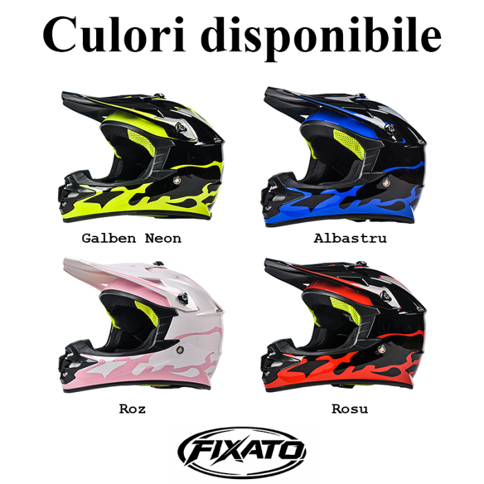 Casca Copii Moto/Enduro FIXATO, Interior Confortabil, Ventilatie Multipla, pentru Moto, Cross, Enduro, ATV, Dirt Bike, Roz, S 49-50cm [5]