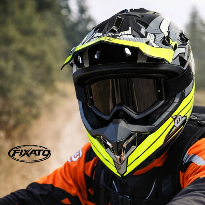 Casca Moto/Enduro FIXATO, Interior Confortabil, Ventilatie Multipla, Gri cu Verde, L 59-60cm [2]