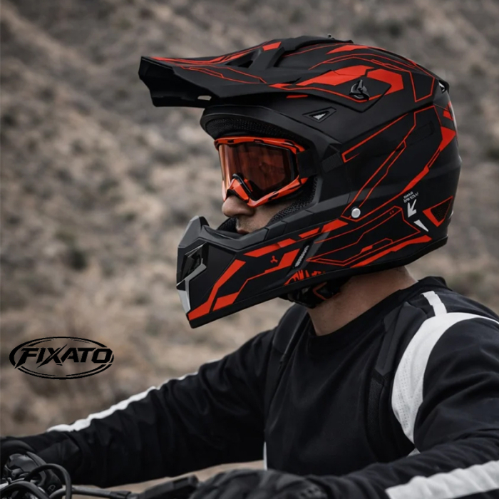 Casca Moto/Enduro FIXATO, Interior Confortabil, Ventilatie Multipla, Negru cu Rosu, L 59-60cm [2]