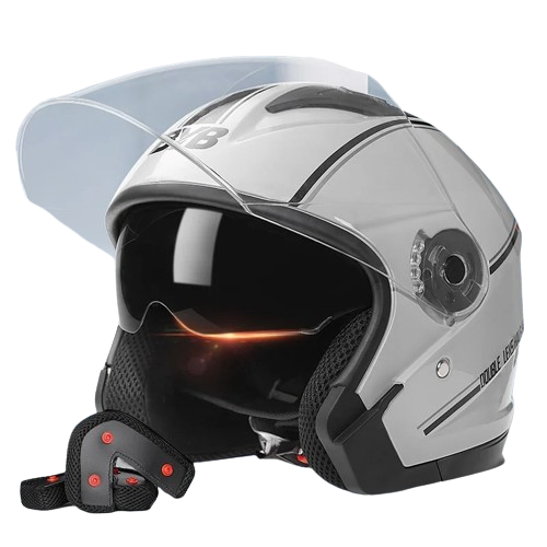 Casca Moto/Scuter FIXATO Italia, Viziera Dubla, Protectie UV, marime universala 56-62cm, Gri [1]