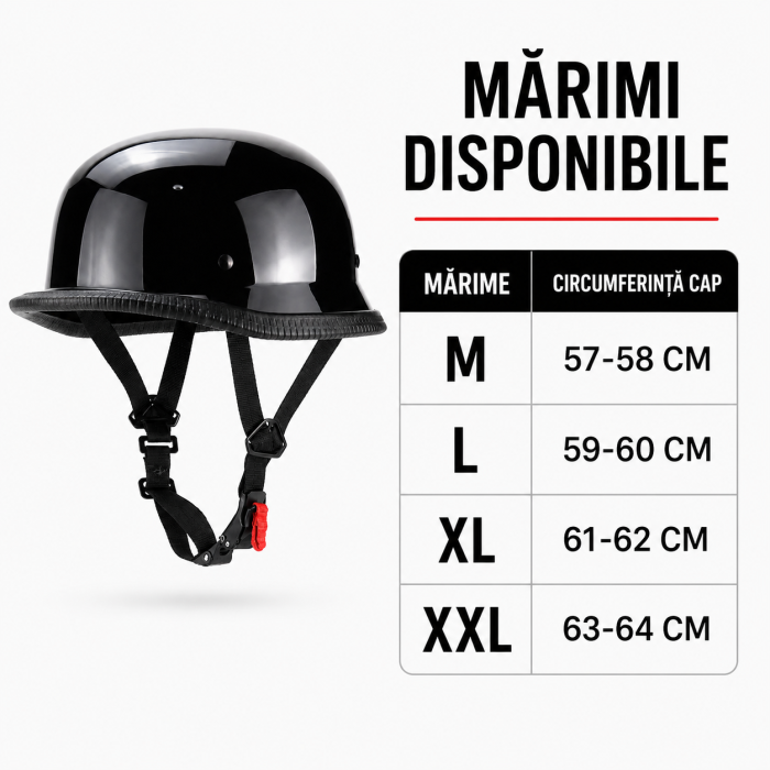 Casca Moto/Scuter FIXATO Retro German, Interior Confortabil, Prindere rapida, Negru Lucios, Marime XL 61-62cm [4]