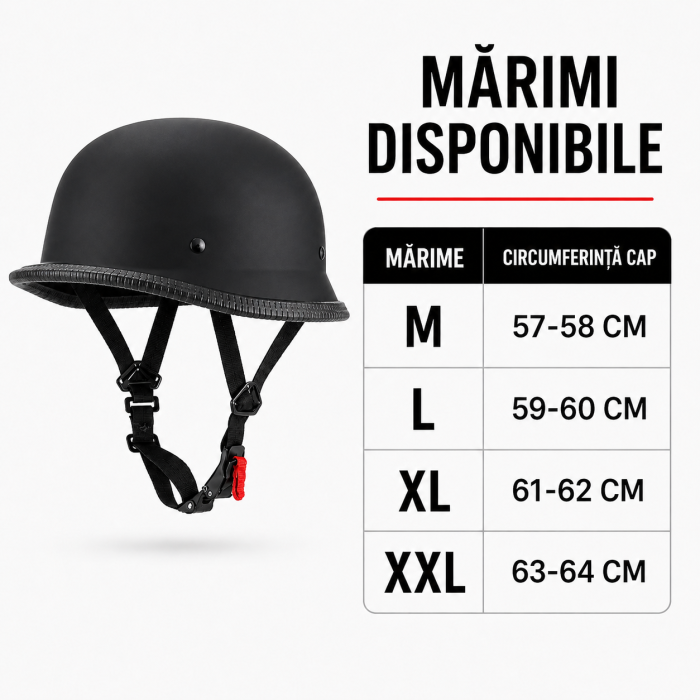 Casca Moto/Scuter FIXATO Retro German, Interior Confortabil, Prindere rapida, Negru Mat [4]