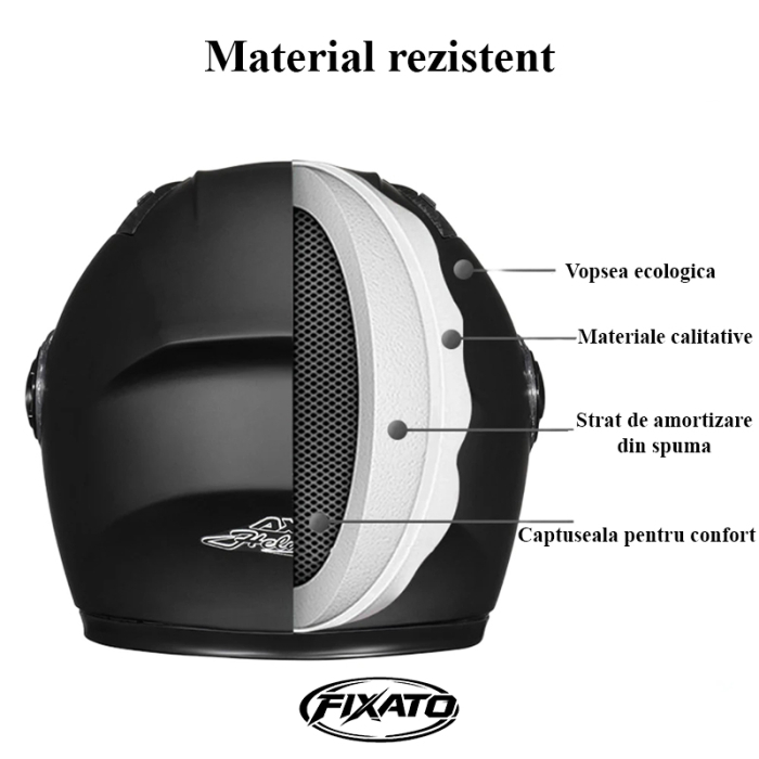 Casca Moto/Scuter FIXATO Ultra, Protectie UV, Viziera Dubla, Ventilatie buna si permeabilitate la aer, Esarfa de iarna detasabila, Marime universala 59-62 cm, Negru [7]