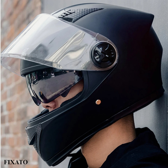 Casca Moto/Scuter FIXATO Ultra, Protectie UV, Viziera Dubla, Ventilatie buna si permeabilitate la aer, Esarfa de iarna detasabila, Negru lucios, Marime universala 57-62 cm [9]