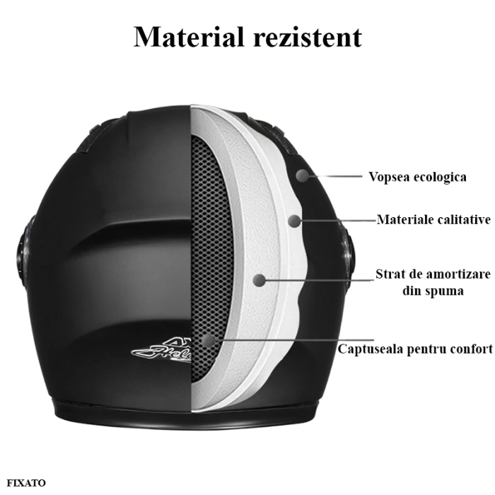 Casca Moto/Scuter FIXATO Ultra, Protectie UV, Viziera Dubla, Ventilatie buna si permeabilitate la aer, Esarfa de iarna detasabila, Negru lucios, Marime universala 57-62 cm [2]