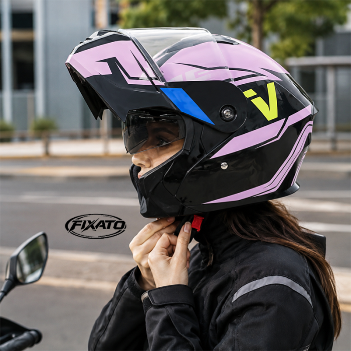 Casca Moto/Scuter Flip-Up FIXATO Nova, Viziera Dubla, Protectie UV, Roz, M 57-58cm [2]