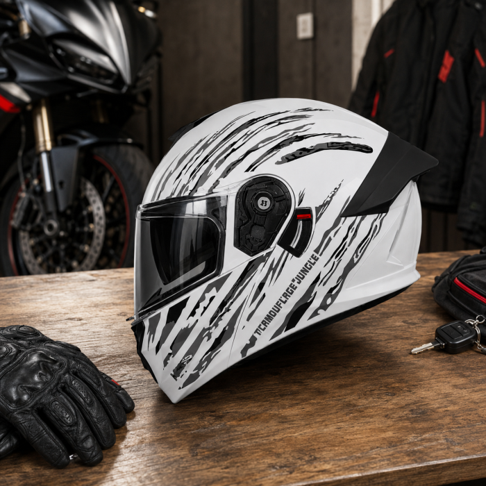 Casca Moto/Scuter Flip-Up FIXATO Viper, Viziera Dubla, Protectie UV, Modulabila, Alb Camo, Marime 57-59cm [5]