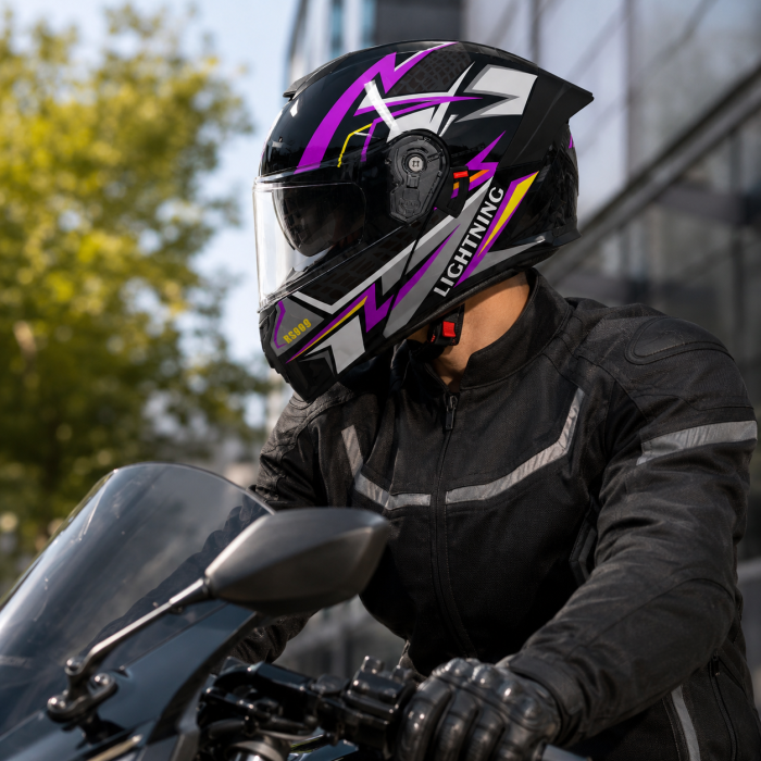 Casca Moto/Scuter Flip-Up FIXATO Viper, Viziera Dubla, Protectie UV, Modulabila, Mov, Marime 57-59cm [3]