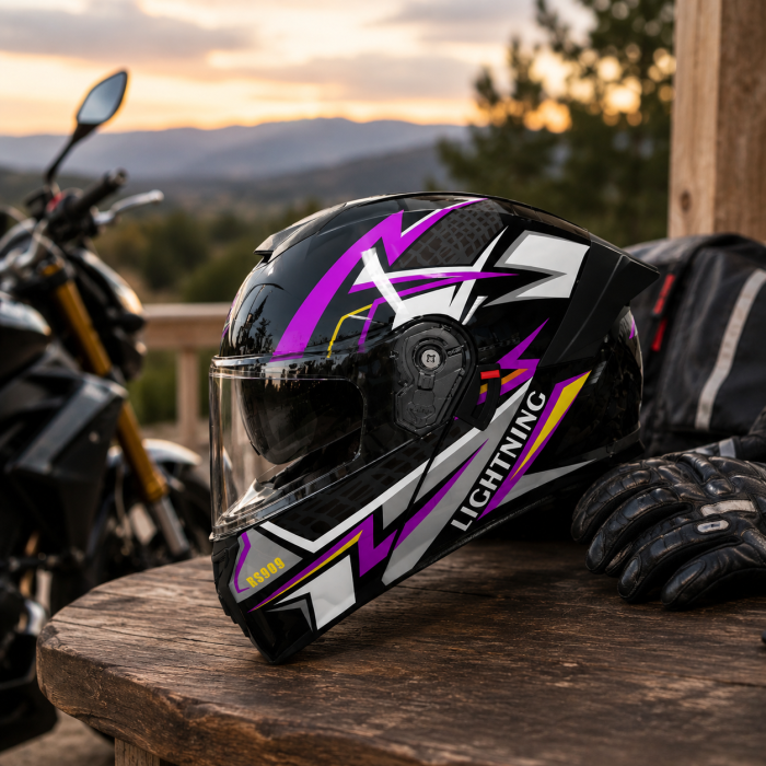 Casca Moto/Scuter Flip-Up FIXATO Viper, Viziera Dubla, Protectie UV, Modulabila, Mov, Marime 57-59cm [4]