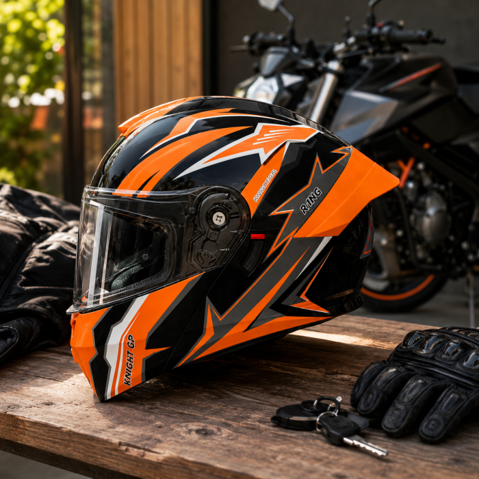 Casca Moto/Scuter Flip-Up FIXATO Viper, Viziera Dubla, Protectie UV, Modulabila, Portocaliu, Marime 57-59cm [5]