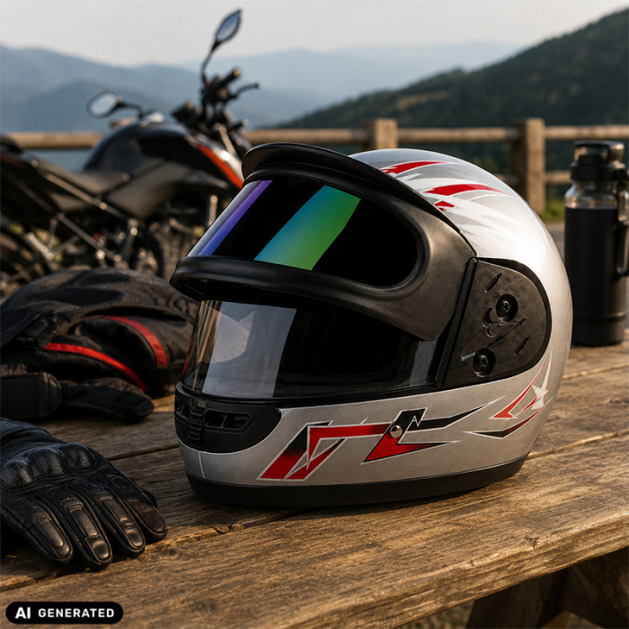 Casca Moto/Scuter Full Face FIXATO, Viziera Dubla, Marime Universala 59-62cm, Gri cu Rosu [4]