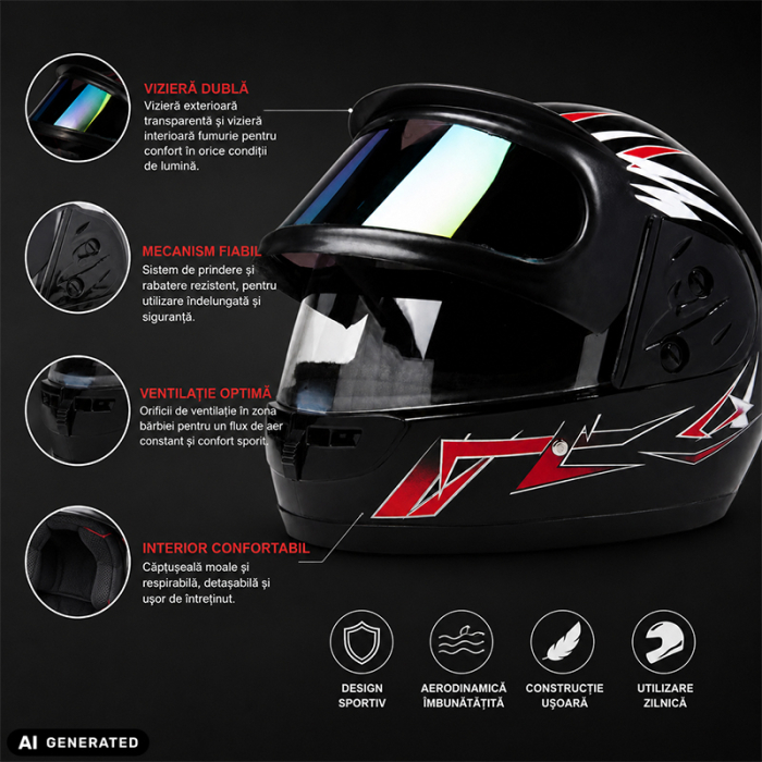 Casca Moto/Scuter Full Face FIXATO, Viziera Dubla, Marime Universala 59-62cm, Negru [3]