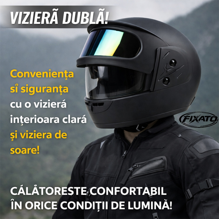 Casca Moto/Scuter Full Face FIXATO, Viziera Dubla, Marime Universala 59-62cm, Negru Mat [6]