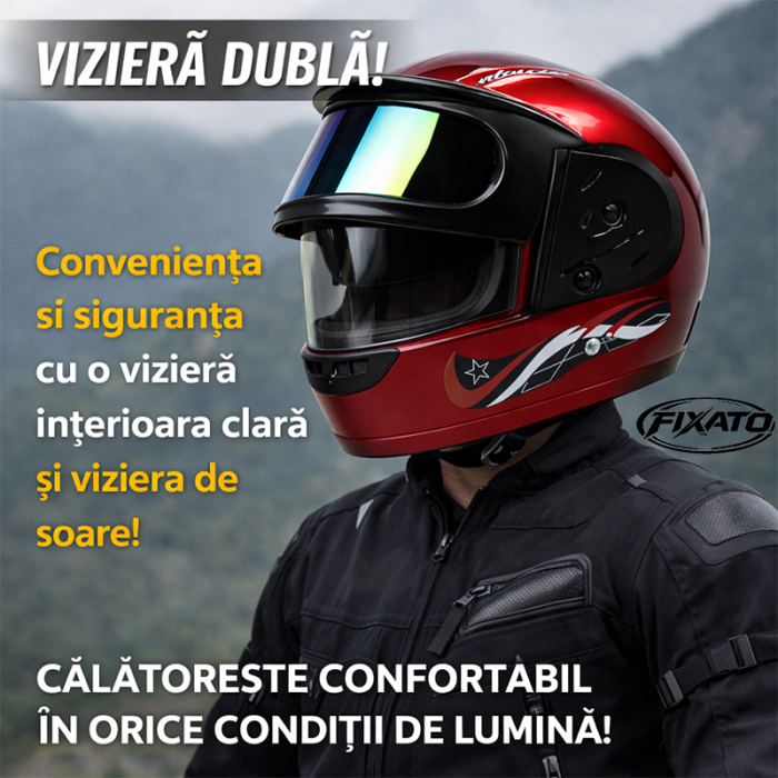 Casca Moto/Scuter Full Face FIXATO, Viziera Dubla, Marime Universala 59-62cm, Rosu [6]