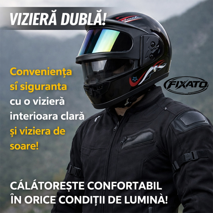 Casca Moto/Scuter Full Face FIXATO, Viziera Dubla, Marime Universala 59-62cm, Negru [6]