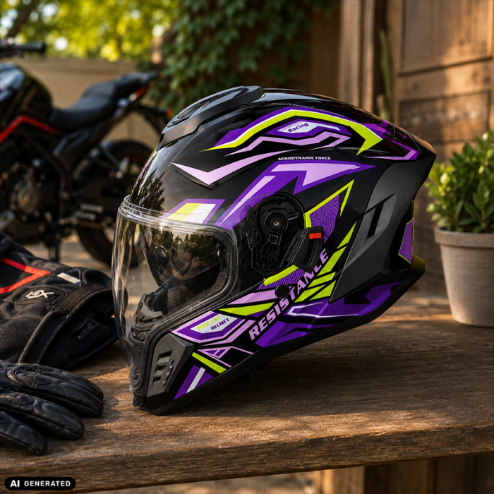 Casca Moto/Scuter Integrala FIXATO Raptor, Protectie UV, Viziera Dubla, Design Sportiv, Negru cu Mov, L 59-60cm [4]
