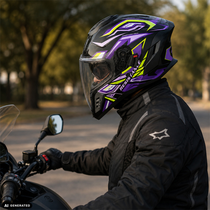 Casca Moto/Scuter Integrala FIXATO Raptor, Protectie UV, Viziera Dubla, Design Sportiv, Negru cu Mov, L 59-60cm [3]