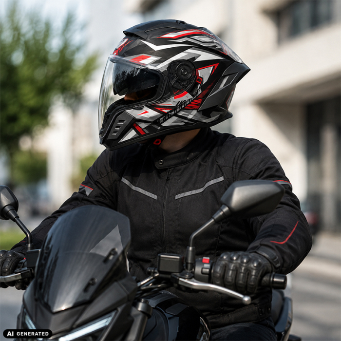 Casca Moto/Scuter Integrala FIXATO Raptor, Protectie UV, Viziera Dubla, Design Sportiv, Negru cu Rosu, L 59-60cm [3]