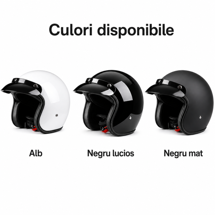 Casca Moto/Scuter Retro FIXATO Vintage, Interior Confortabil, Prindere rapida, Negru Lucios [4]
