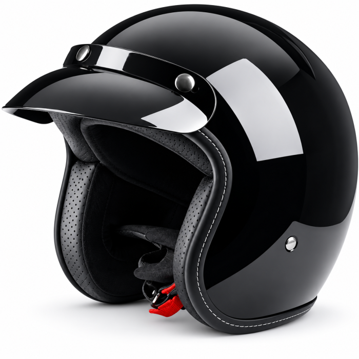 Casca Moto/Scuter Retro FIXATO Vintage, Interior Confortabil, Prindere rapida, Negru Lucios [1]