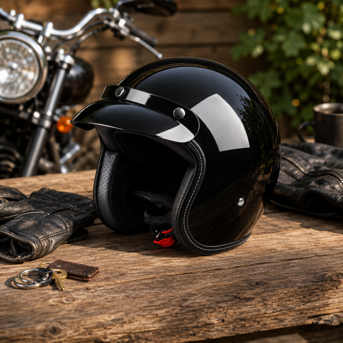 Casca Moto/Scuter Retro FIXATO Vintage, Interior Confortabil, Prindere rapida, Negru Lucios [6]