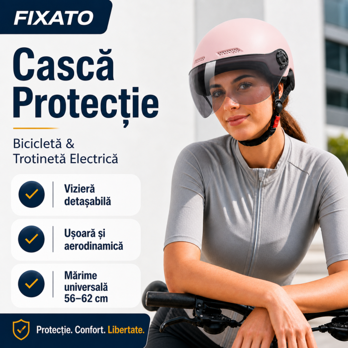 Casca Protectie Bicicleta/Trotineta Electrica FIXATO,  Viziera Detasabila, Usoara si Aerodinamica, Marime Universala 56-62 cm, Roz [2]