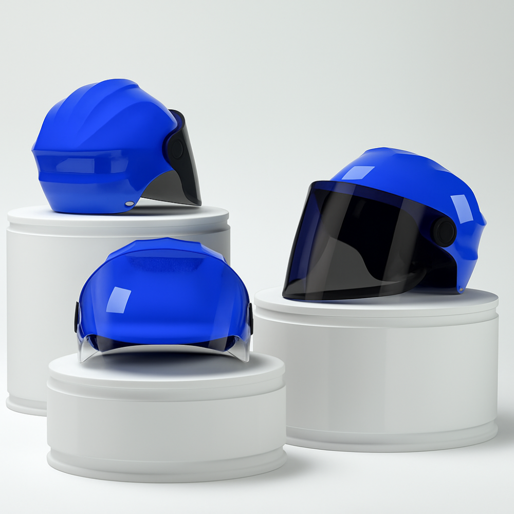 Casca scuter/bicicleta electrica Unisex cu vizor, marime universala 56-62 cm, Albastru [2]