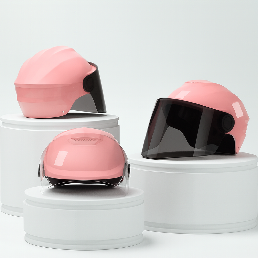 Casca scuter/bicicleta electrica Unisex cu vizor, marime universala 56-62 cm, Roz [2]