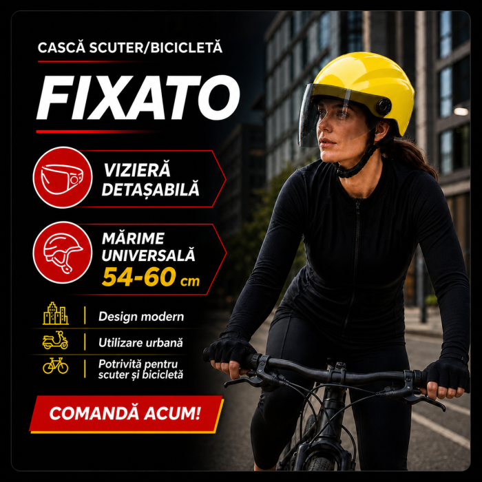 Casca Scuter/Bicicleta FIXATO, Viziera Detasabila, Marime Universala 54-60 cm, Galben [2]