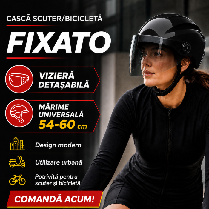 Casca Scuter/Bicicleta FIXATO, Viziera Detasabila, Marime Universala 54-60 cm, Negru [2]