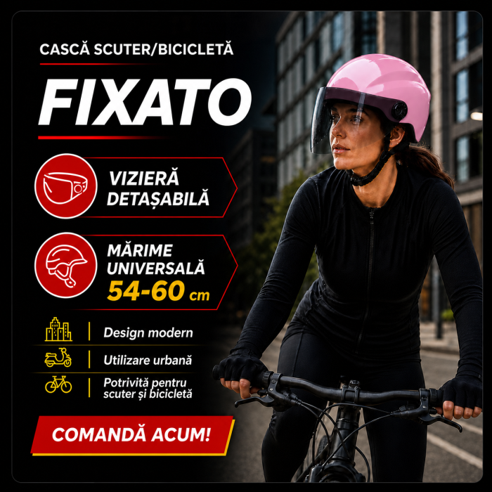 Casca Scuter/Bicicleta FIXATO, Viziera Detasabila, Marime Universala 54-60 cm, Roz [2]