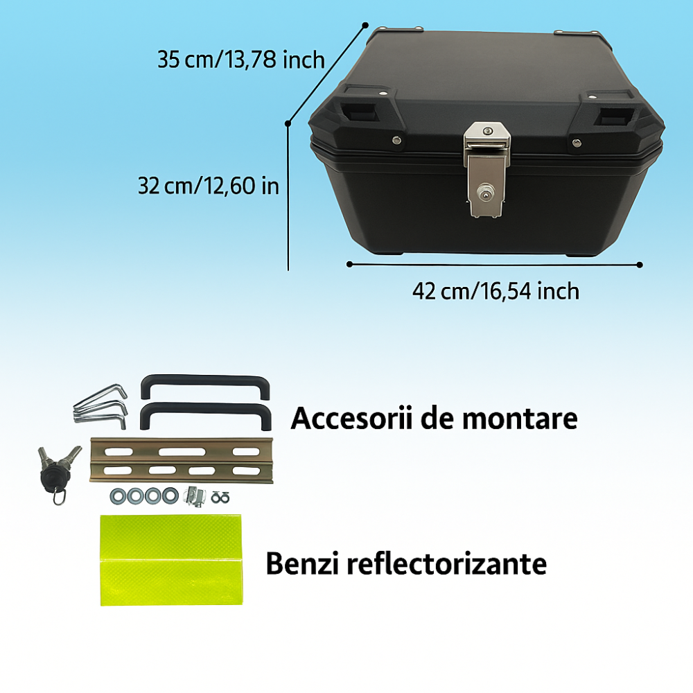 Cutie portbagaj moto / scuter, 42x35x32 cm, FIXATO, cu cheie și sistem antifurt, Negru [2]