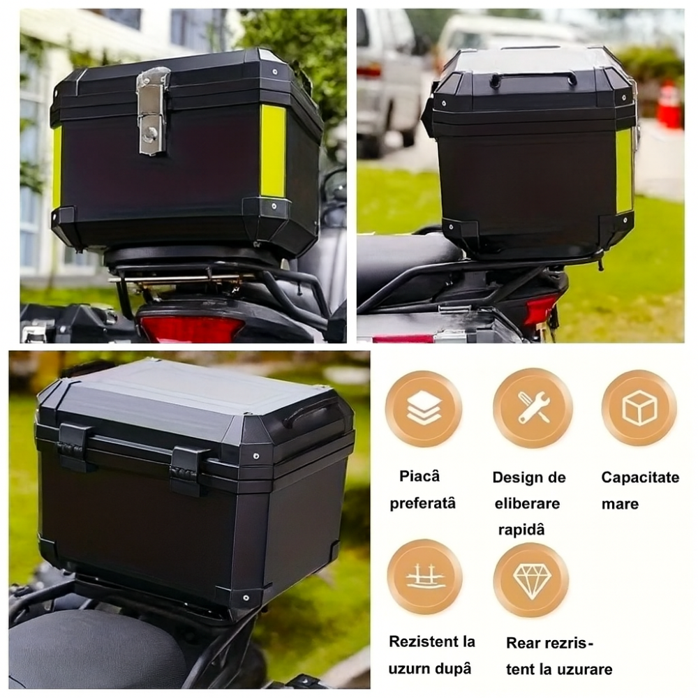Cutie portbagaj moto / scuter, 42x35x32 cm, FIXATO, cu cheie și sistem antifurt, Negru [5]
